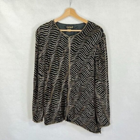 Landmark Vintage 80s Black And Gold Beaded Silk Evening Jacket Blazer XL - Picture 1 of 5